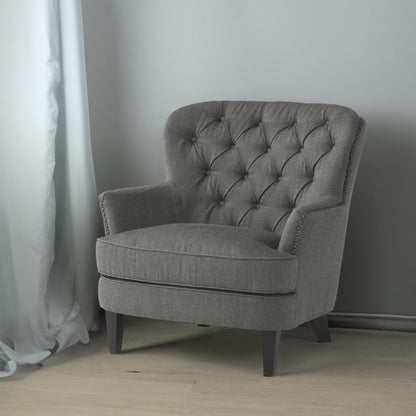 Modern Grey Fabric Club Chair with Ottoman – Upholstered Lounge Set