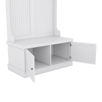 White Hall Tree Bench with Coat Hooks