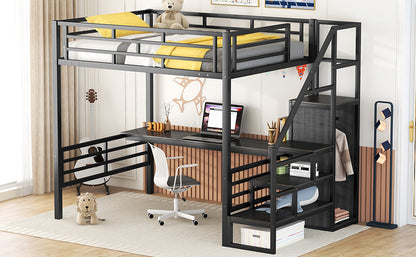Full Metal Loft Bed with Desk Black