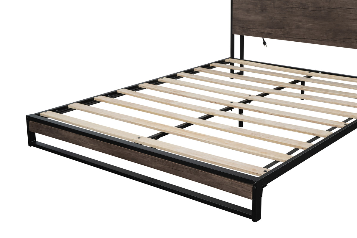 Platform Queen Bed with Storage and Support Frame