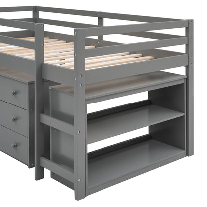 Twin Loft Bed with Desk Gray