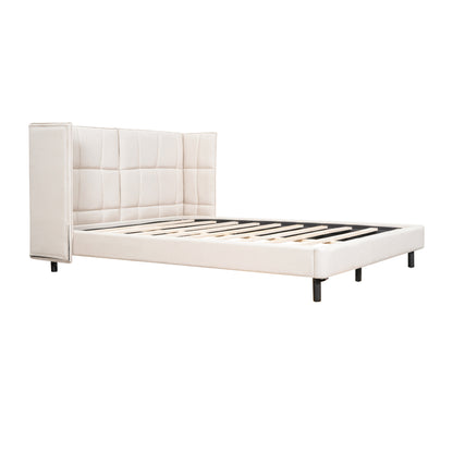Queen Platform Bed with LED Headboard Beige