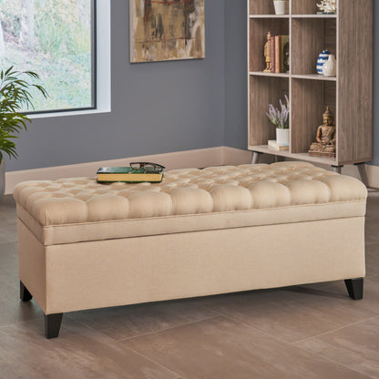 Juliana Velvet Storage Ottoman Beige