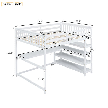 Full Loft Bed with Storage Desk – White