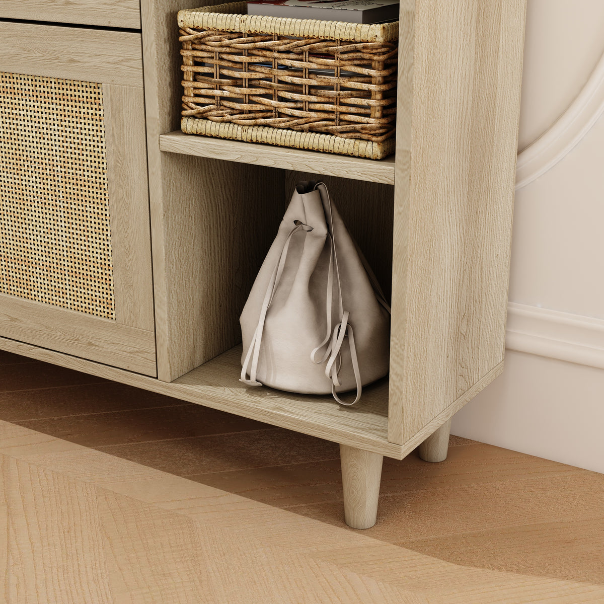 Bohemian Shoe Cabinet with Rattan Flip Drawers Natural
