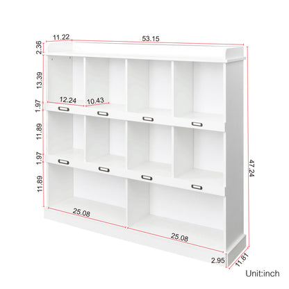 White 10-Shelf Bookcase – Cubbyhole Storage with Adjustable Dividers