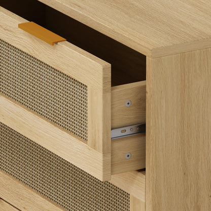 Rattan Drawer Storage Cabinet – Oak & MDF Sideboard