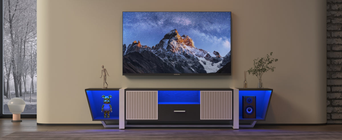 LED TV Console with Storage Cabinet Black