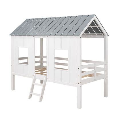 Low Loft Twin Bed with Windows White