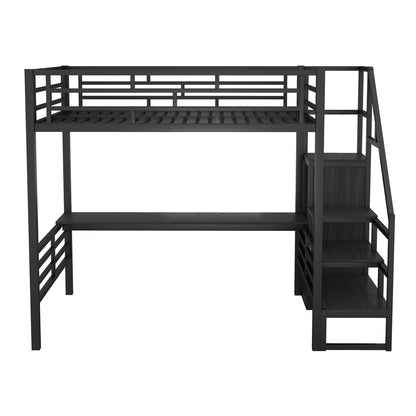 Full Metal Loft Bed with Desk Black