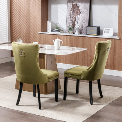 Tufted Olive Green Dining Chairs Set of 2