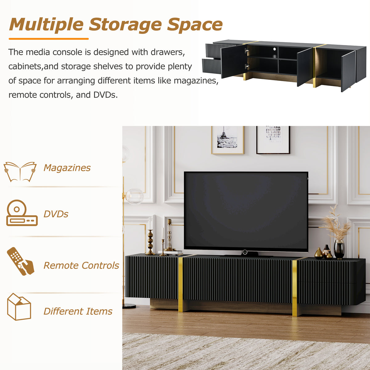 Luxury Fluted TV Stand Black