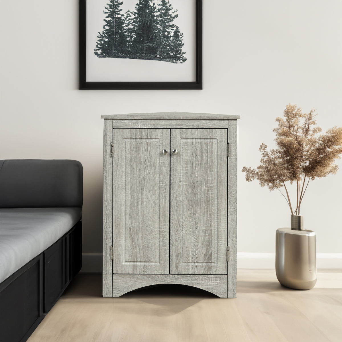Oak Corner Bathroom Cabinet with Shelves