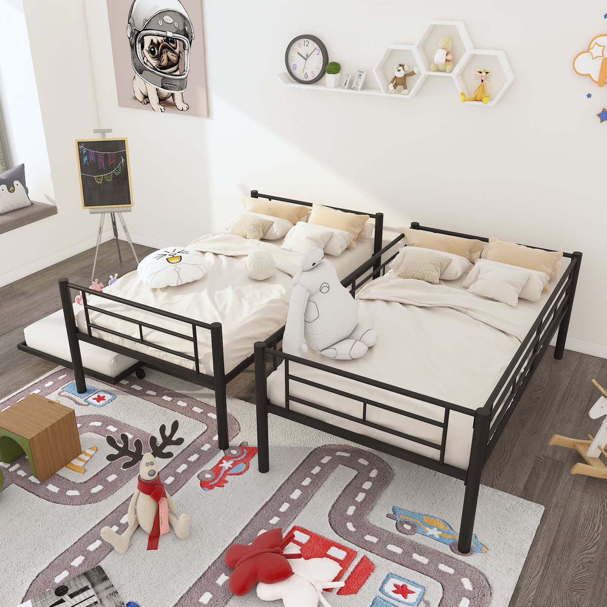 Twin Bunk Bed with Trundle Reinforced Frame