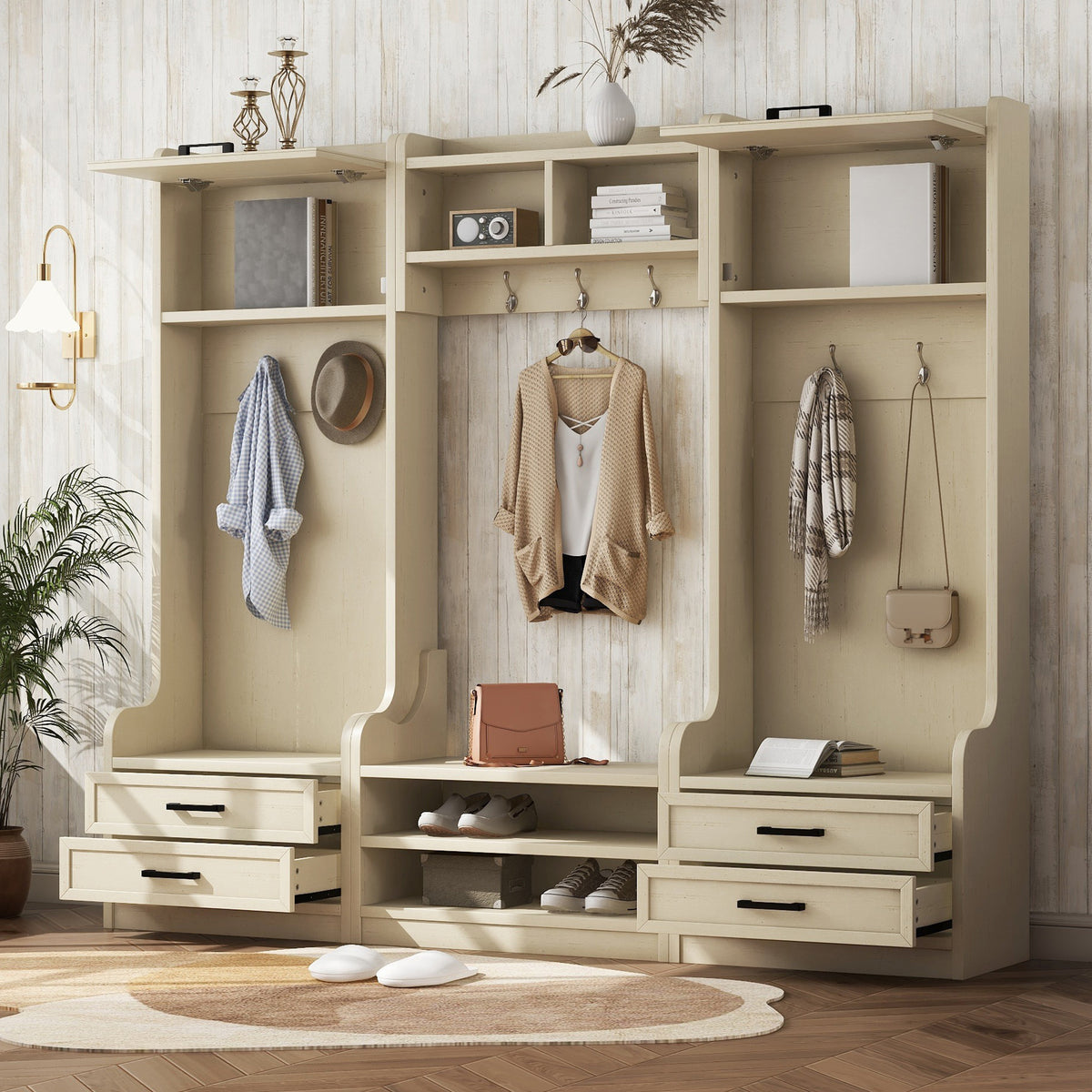 Hall Tree Cabinet Beige