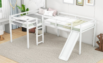 L-Shaped Twin Loft Bed with Slide White