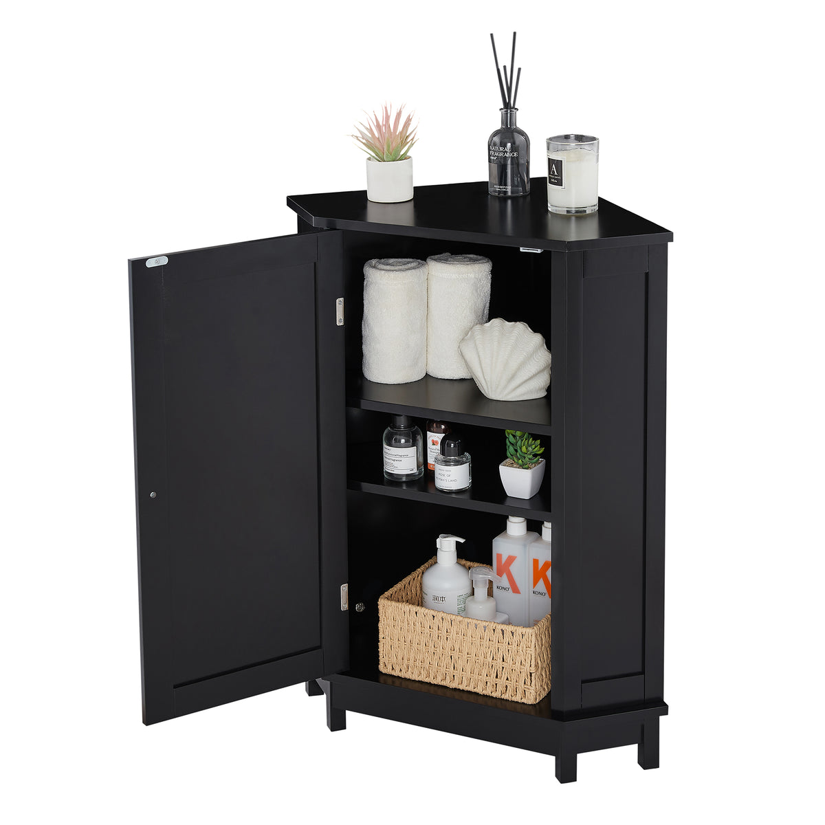 Black Corner Bathroom Storage Cabinet Adjustable Shelves
