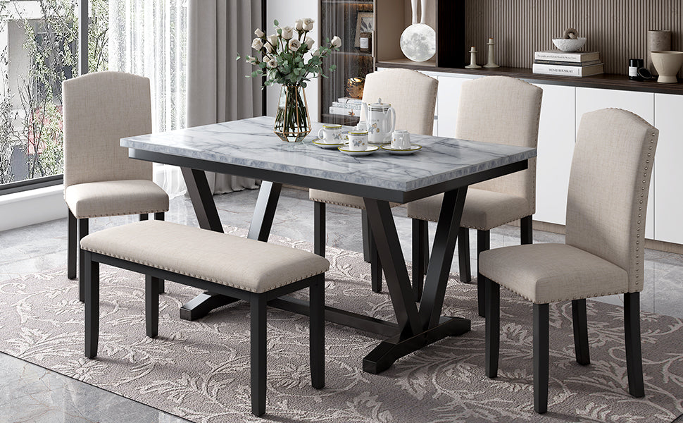 6-Piece Modern Dining Set – White Finish