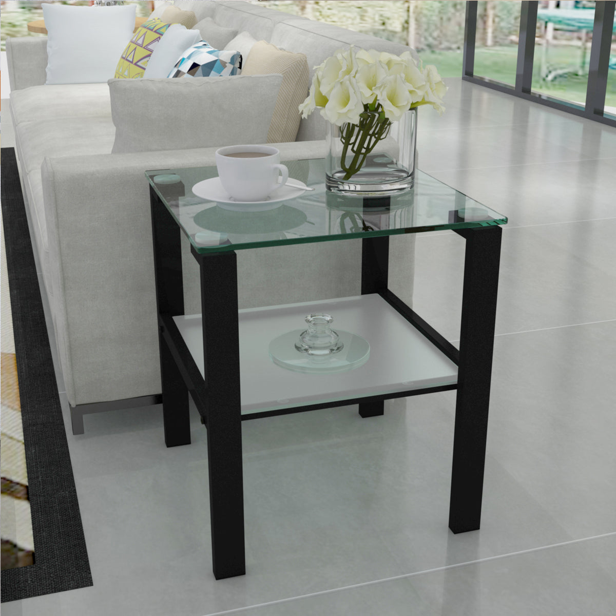 Two-Layer Glass Tea Table – Black Finish