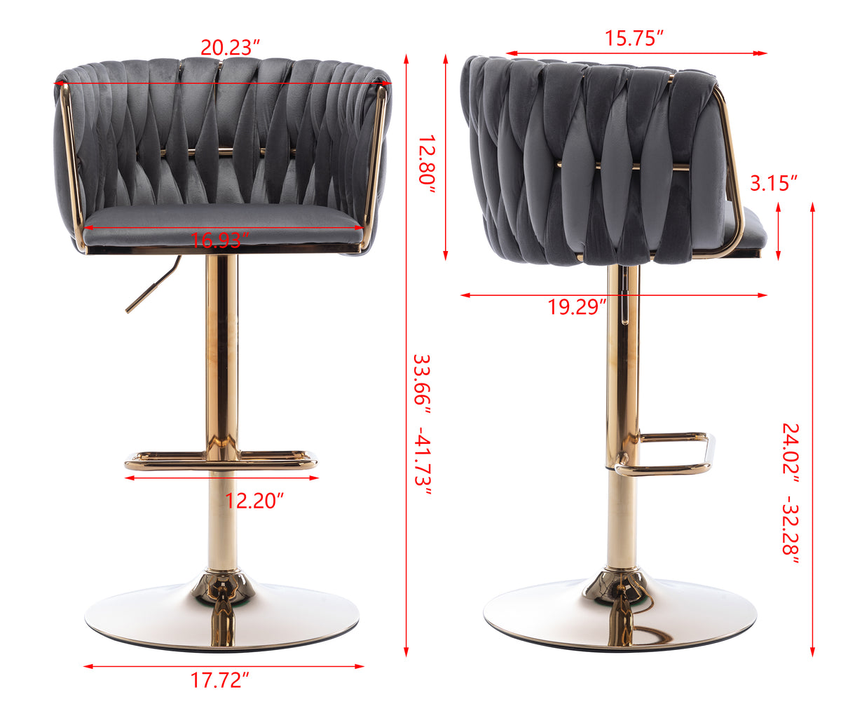 Velvet Swivel Bar Stools Set of 2 Gray