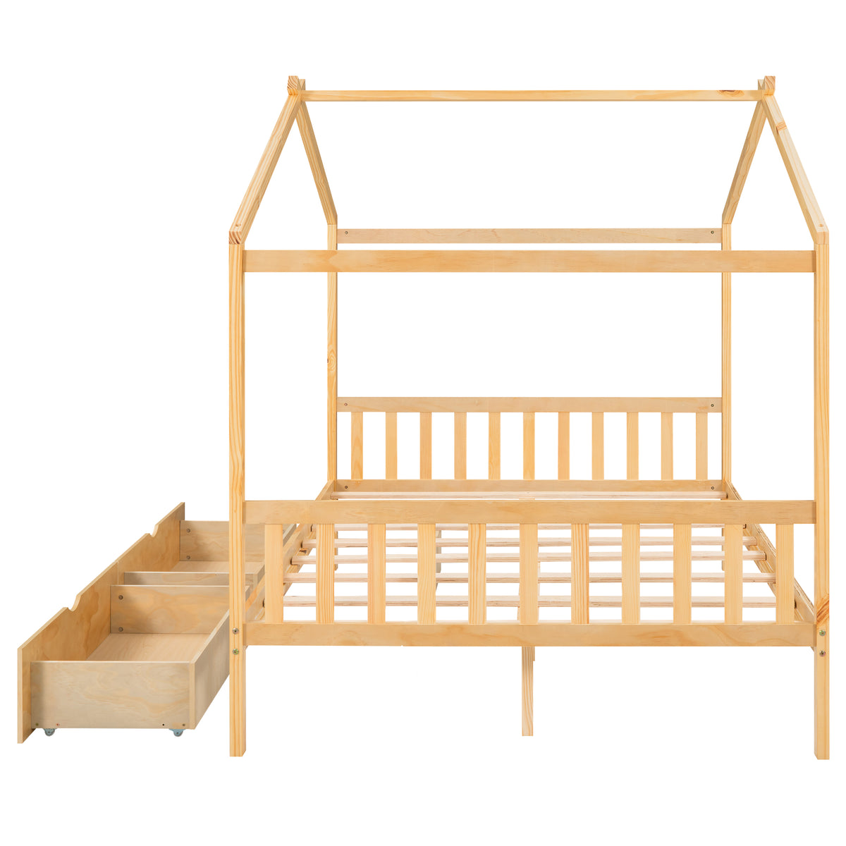 Full Platform Bed with Headboard – Natural Finish