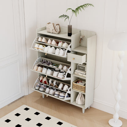 Bohemian Shoe Cabinet with Rattan Shelves White