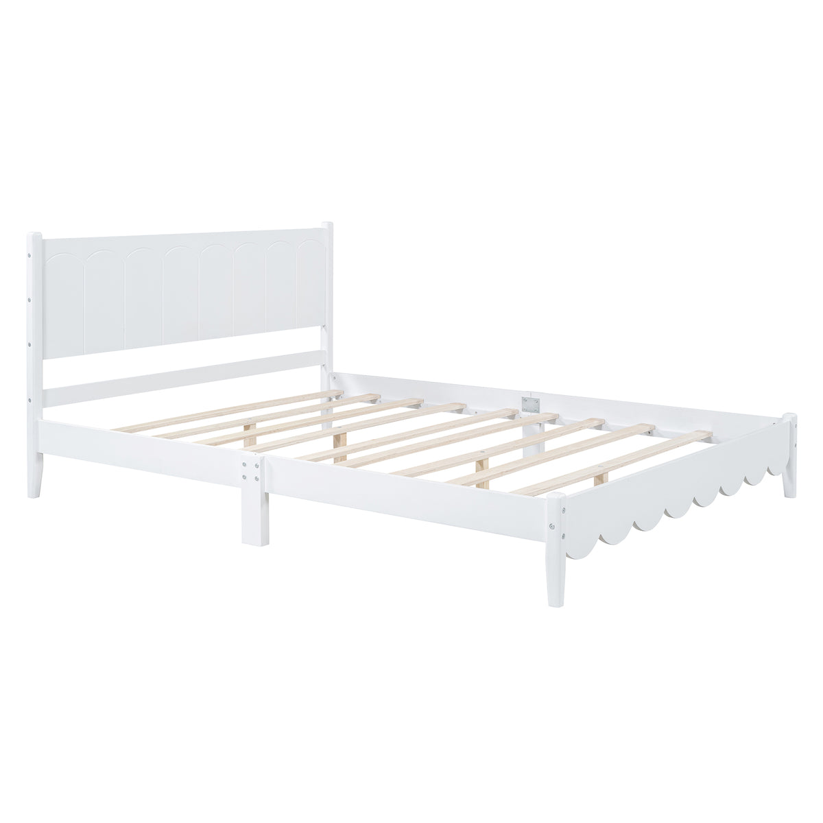 Queen Platform Bed with Rectangular Headboard White