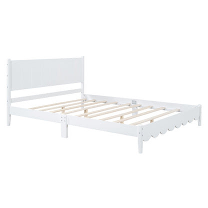 Queen Platform Bed with Rectangular Headboard White
