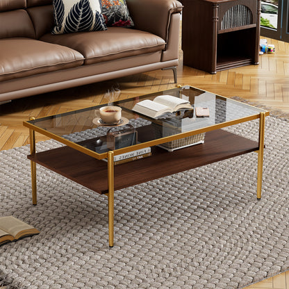 Rectangle Coffee Table Tempered Glass and Gold Legs