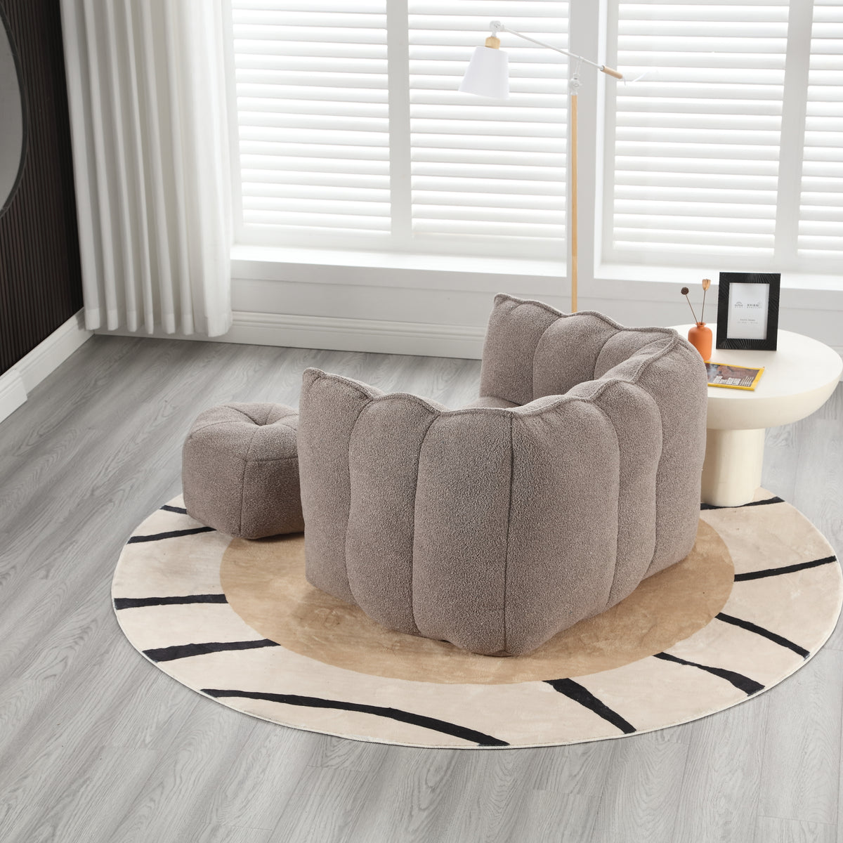 Soft Bean Bag Chair with Footstool Beige