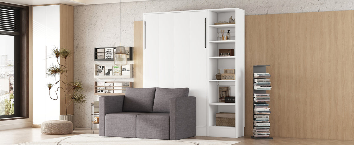 Murphy Bed with Sofa and Shelves White