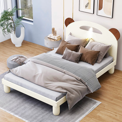 Twin Platform Bed with LED Headboard White