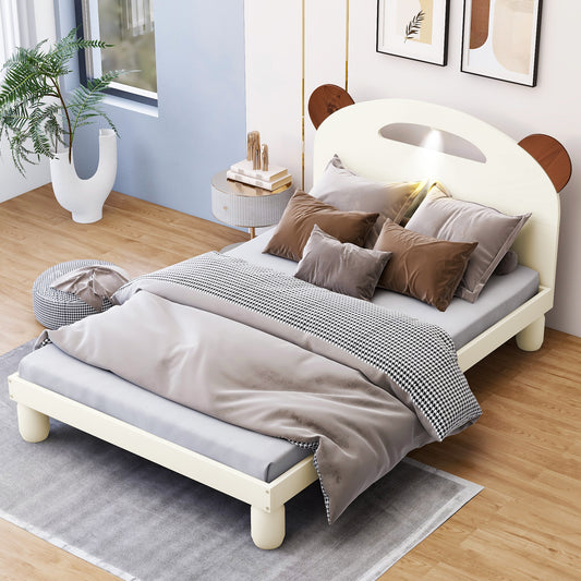 Twin Platform Bed with LED Headboard White