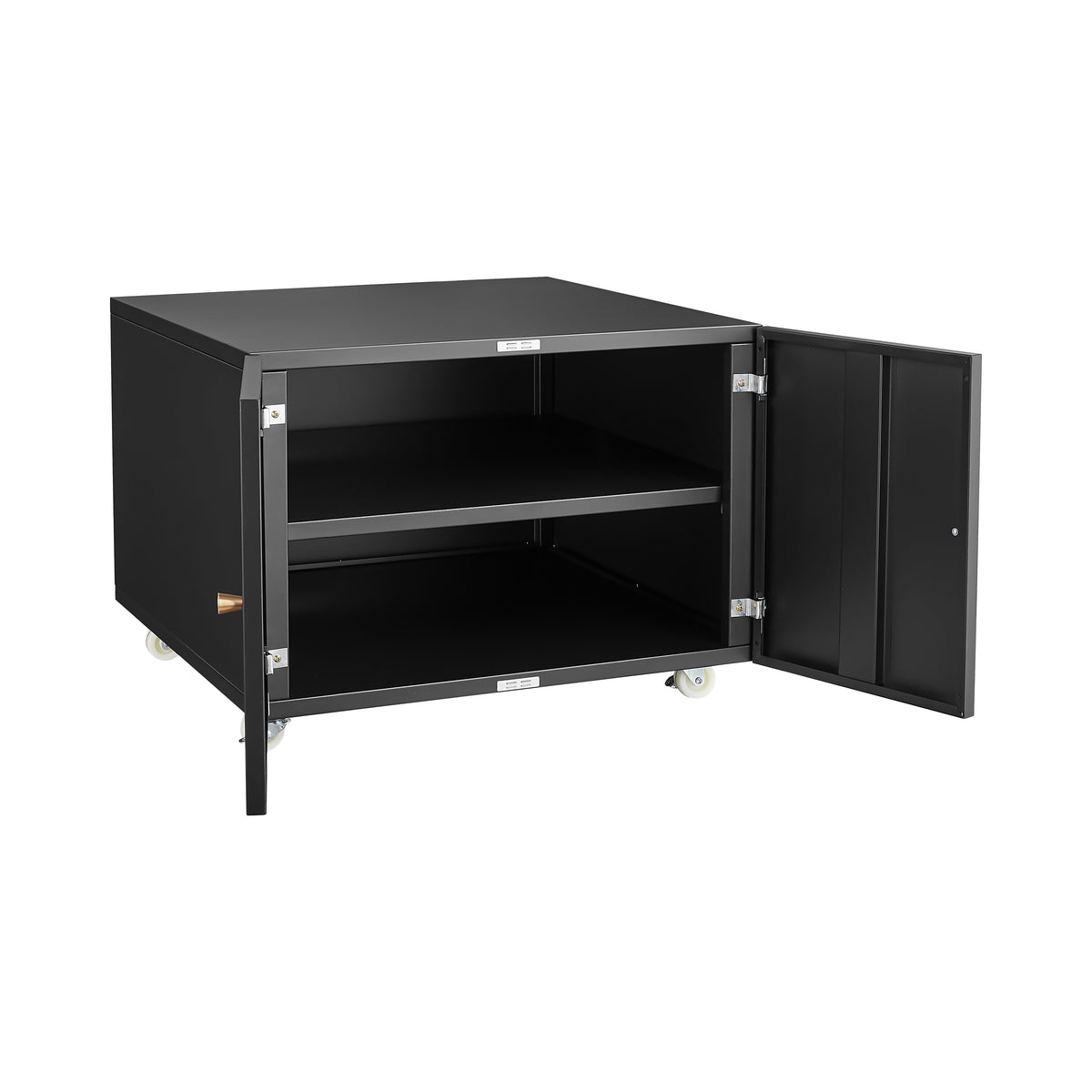 White Mobile Copier Cabinet – 2-Door Steel File & Printer Stand with Locking Wheels