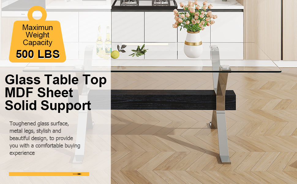Glass Dining Table – Silver Metal Legs
