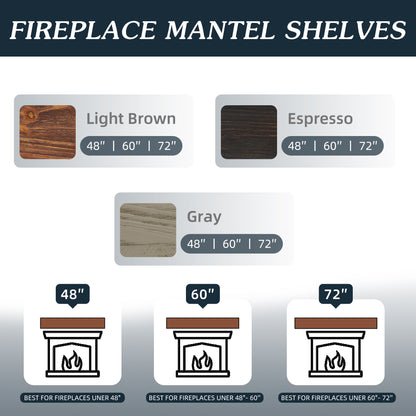 72-Inch Rustic Wood Floating Mantel Shelf Espresso