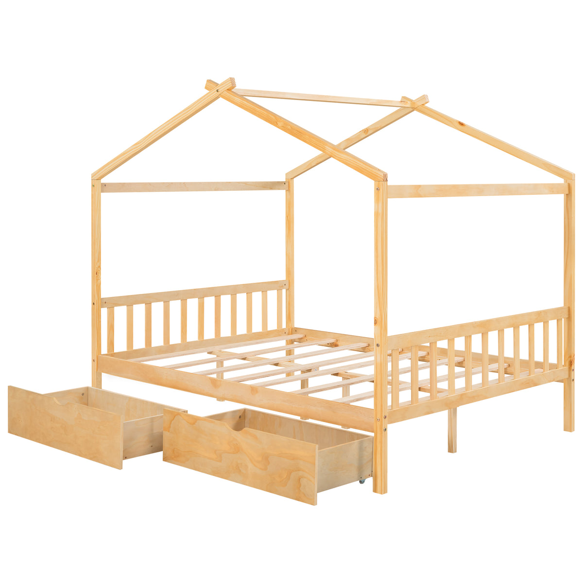 Full Platform Bed with Headboard – Natural Finish