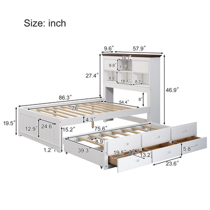 Pine Captain Bookcase Bed White Walnut