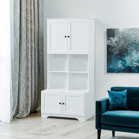 4-Door Bathroom Storage Cabinet White Finish