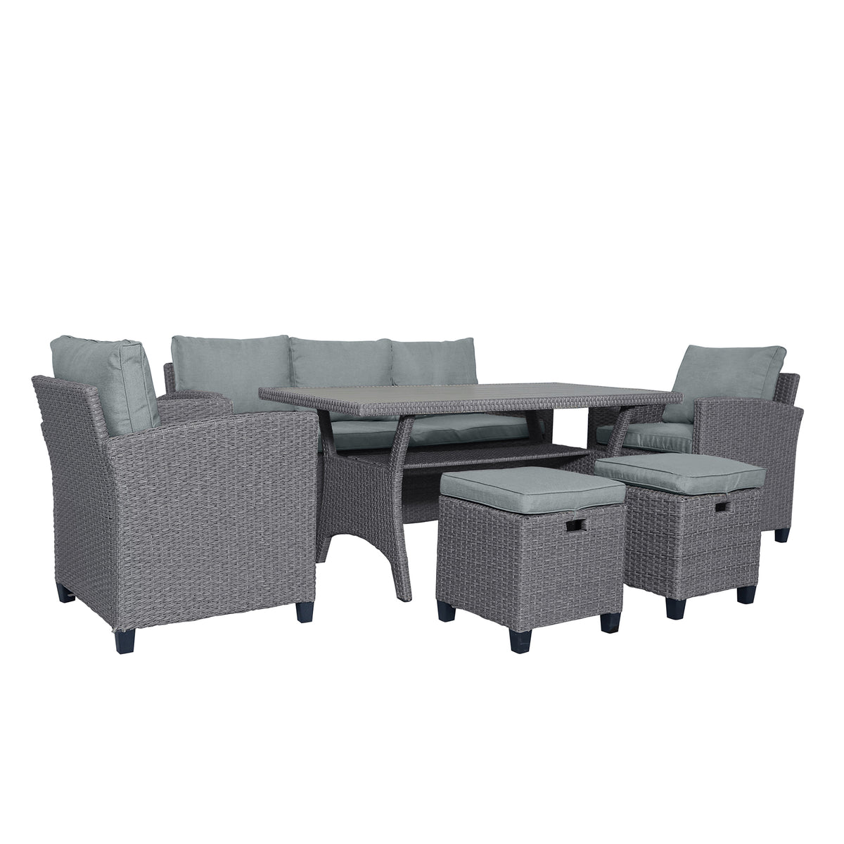 Outdoor Rattan Dining Set (6 pcs) – Gray Mat