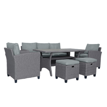 Outdoor Rattan Dining Set (6 pcs) – Gray Mat