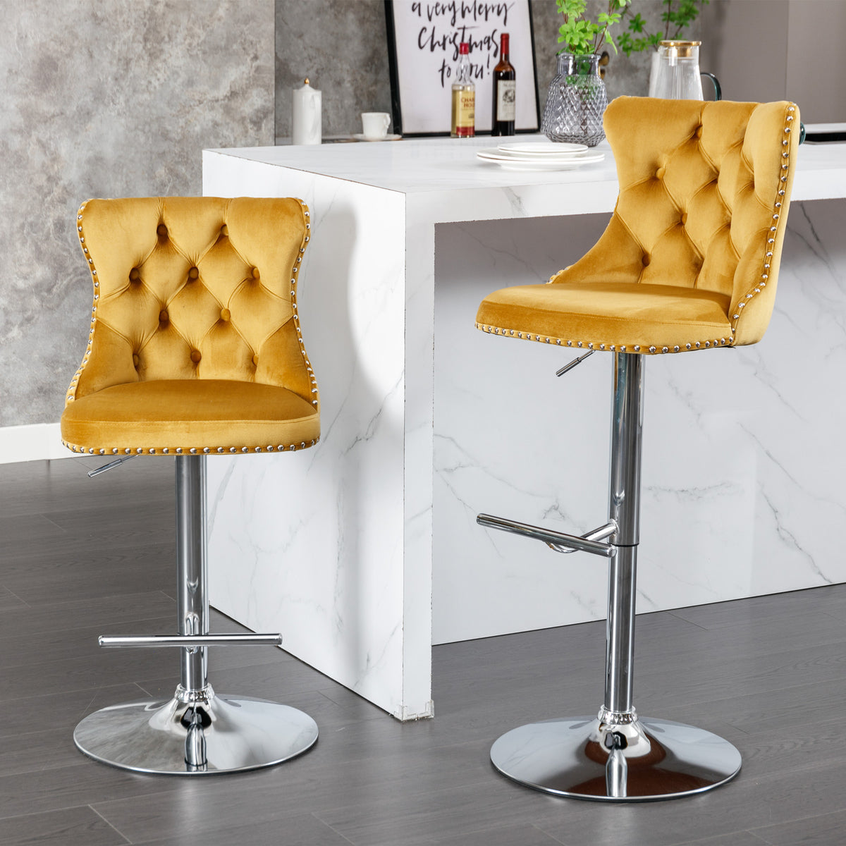 Modern Bar Stools Set of 2 Gold Gray