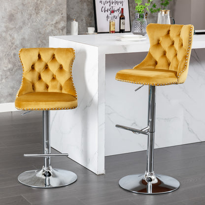 Modern Bar Stools Set of 2 Gold Gray