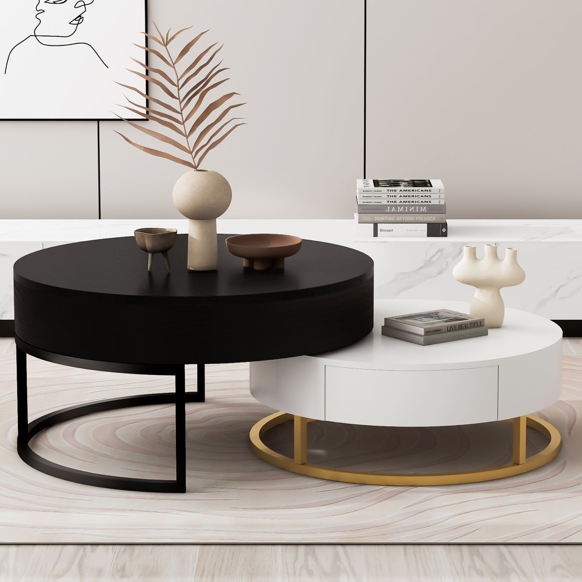 Lift-Top Coffee Tables with Drawers Black