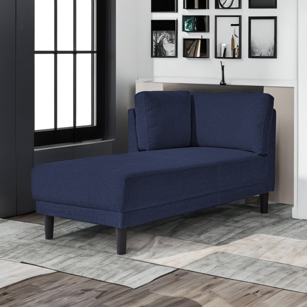 Mid-Century Linen Chaise Lounge – Blue