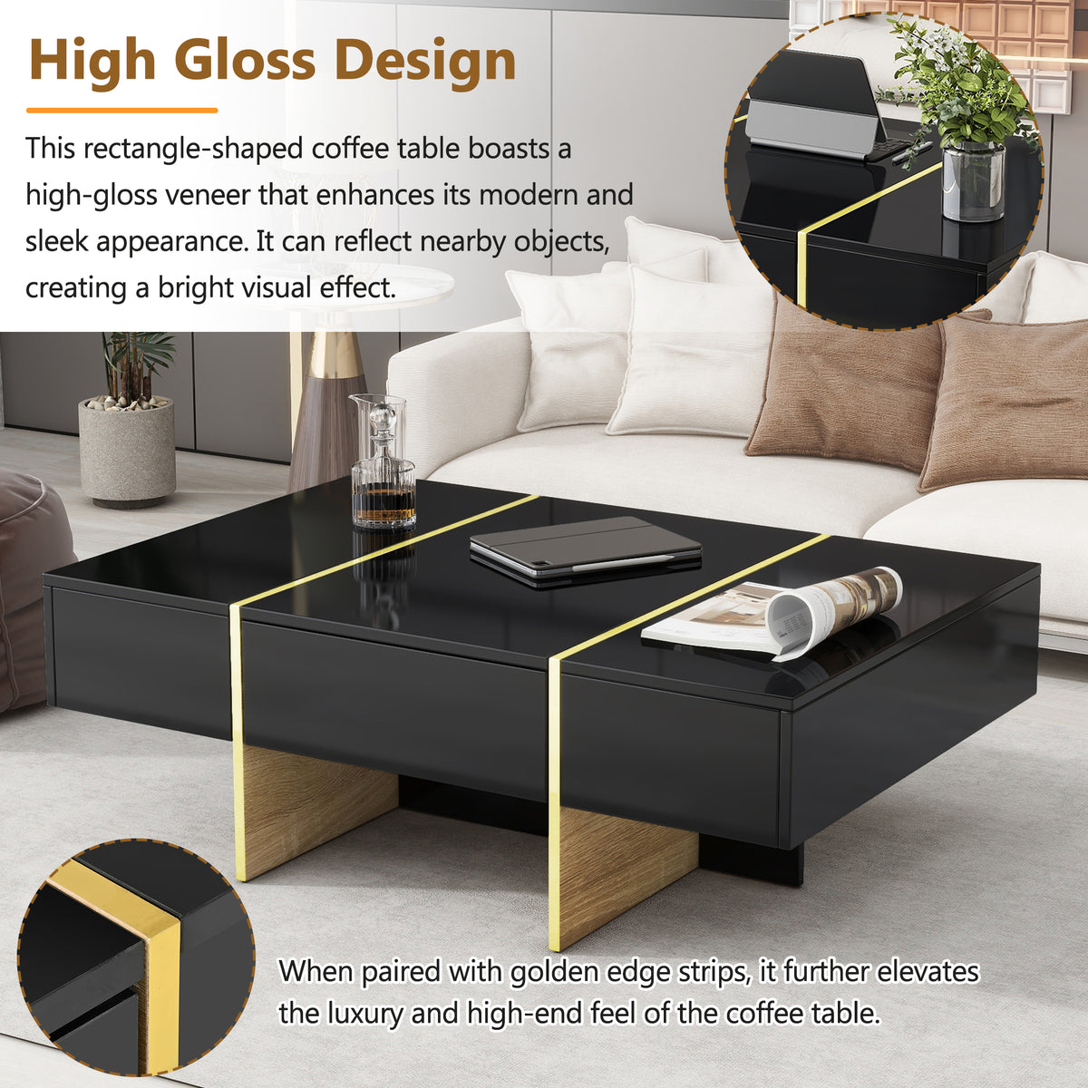 Modern Rectangular Sofa Table Black