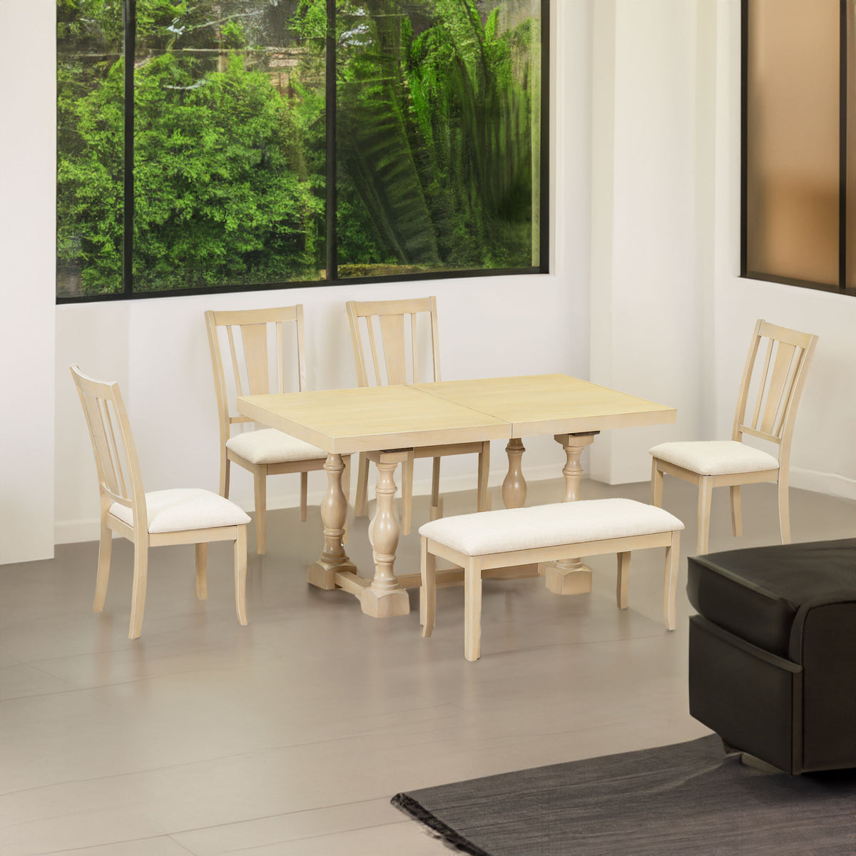 Traditional Extendable Dining Set (6 pcs) – Natural