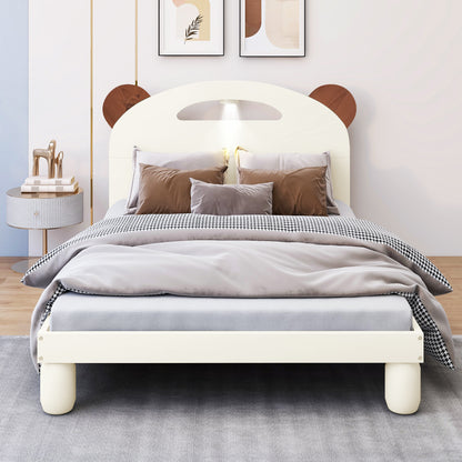Twin Platform Bed with LED Headboard White
