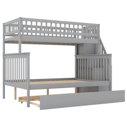 Twin Over Full Bunk Bed with Trundle Gray