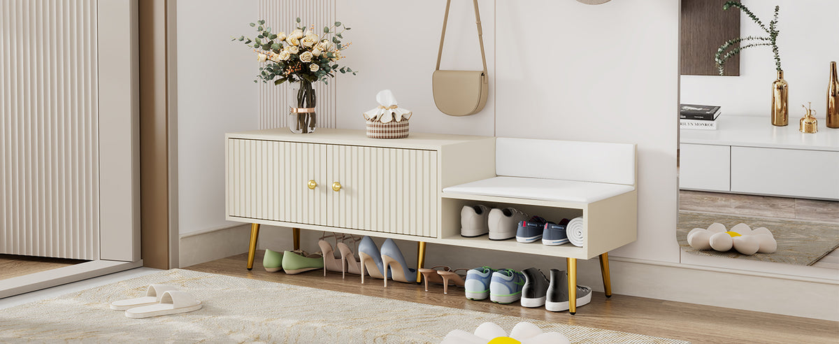 Modern Hidden Storage Bench White Upholstered Seat